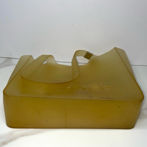 Authentic CHANEL Tote Bag rubber Yellow COCO Logo. Small tear on one handle: COA - Picture 7 of 16